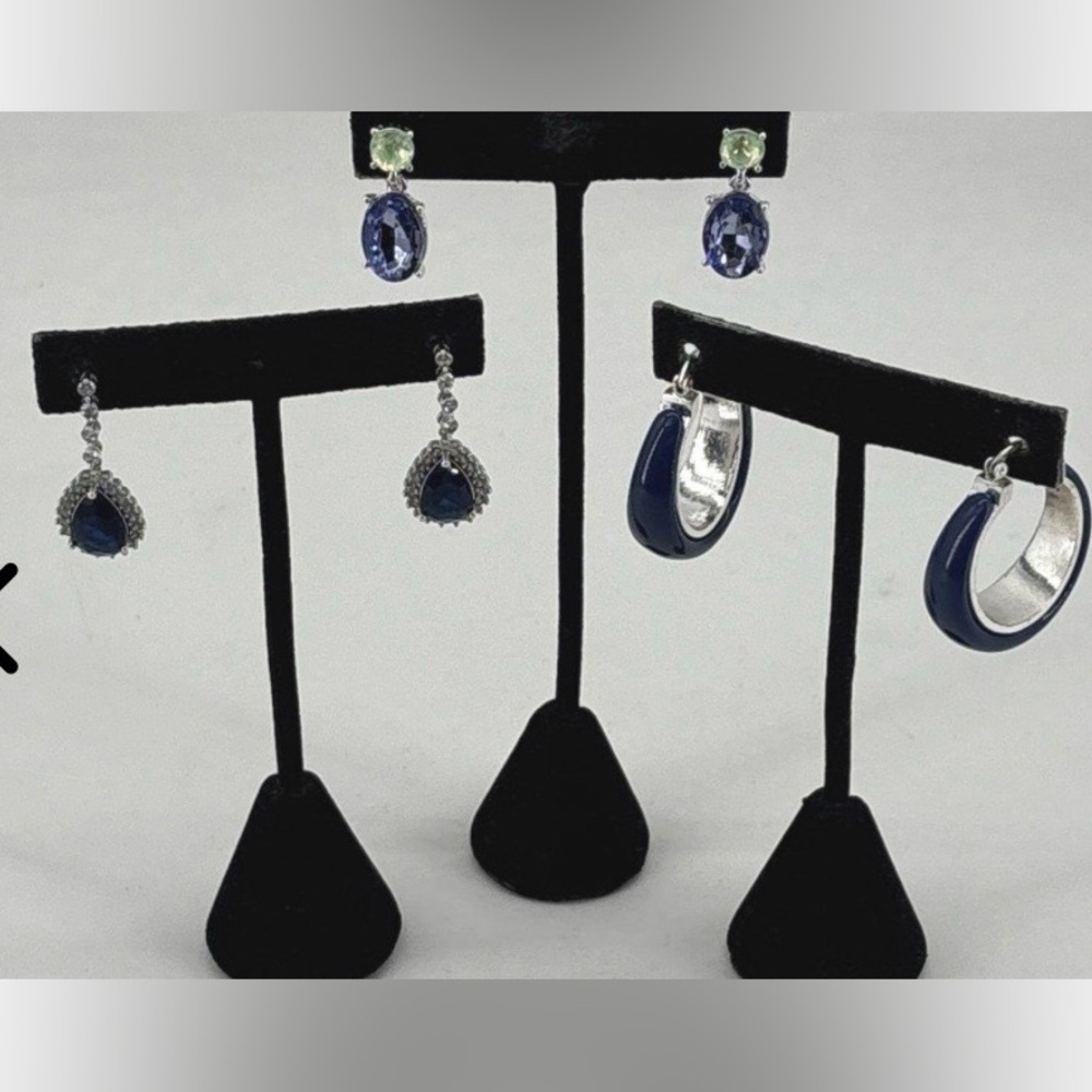 Betsey Johnson stack Silver and Black Layered Necklace Set w earrings and rings - Picture 2 of 4